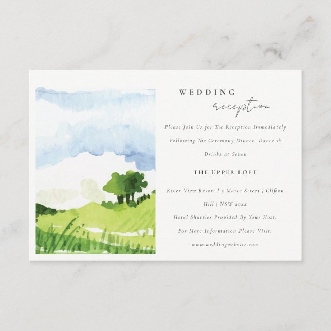 Landschaftliche Hügel Hochzeitsempfang Begleitkarte (Vorderseite)