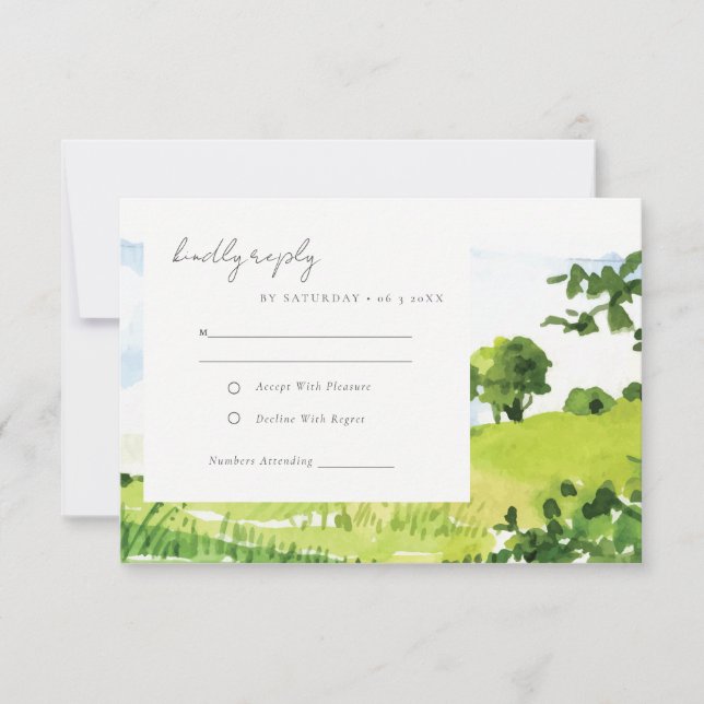 Landschaftliche Hügel Hochzeitsempfang RSVP Karte (Vorderseite)