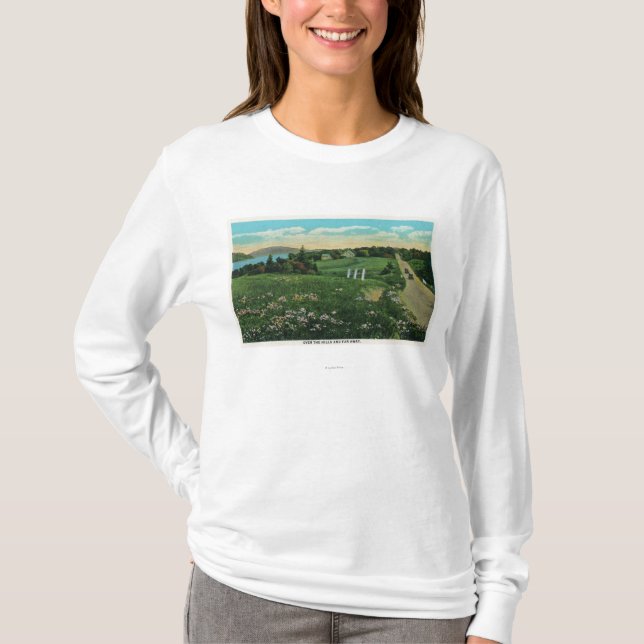 Landschaftliche Land-Ansicht, über die Hügel und T-Shirt (Vorderseite)
