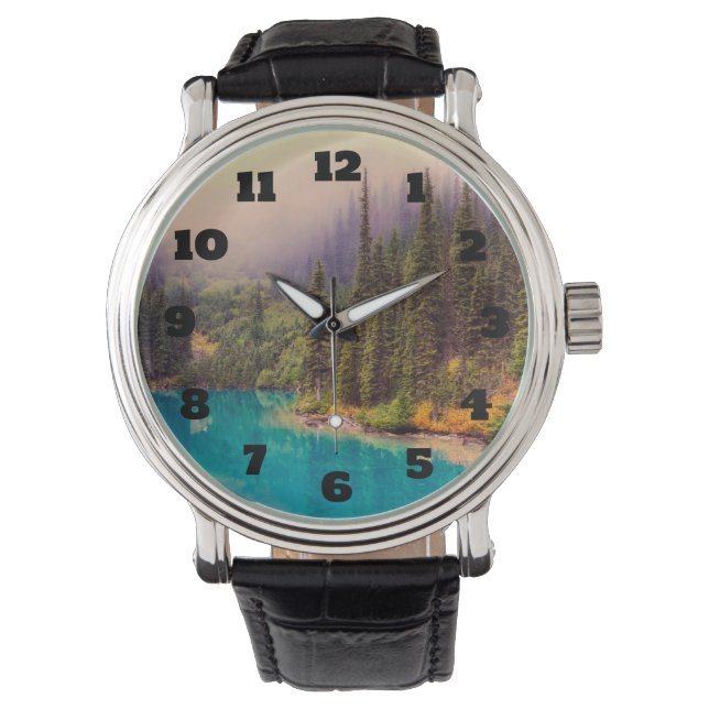 Landschaftliche Nordlandschaft Rustikal Armbanduhr (Vorderseite)