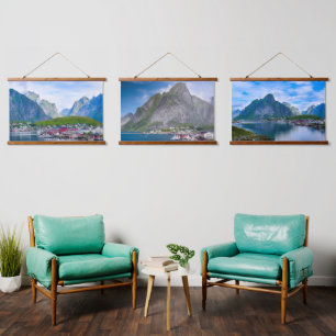 Landschaftliche norwegische Landschaft Lofoten Nor Wandteppich Mit Holzrahmen