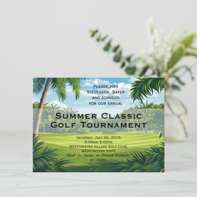 Landschaftliche Palm Golf Event Party Einladung (Stehend Vorderseite)