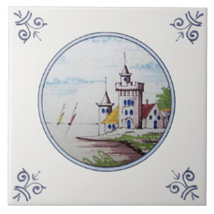 Landschaftliche Polychrome Repro Delft Tile (1 von Fliese