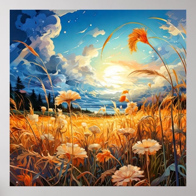 Landschaftliche Prairie-Illustration Poster (Vorne)