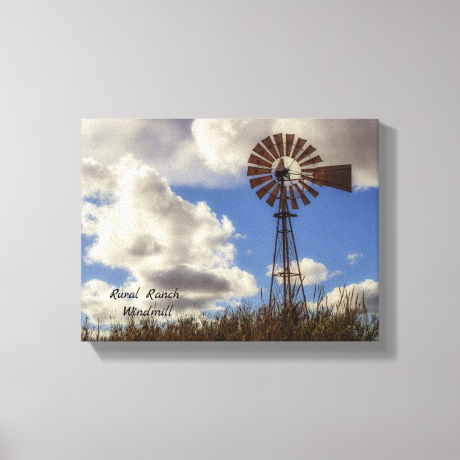 Landschaftliche Ranch Windmill Stretchkanvas Print Leinwanddruck (Vorderseite)