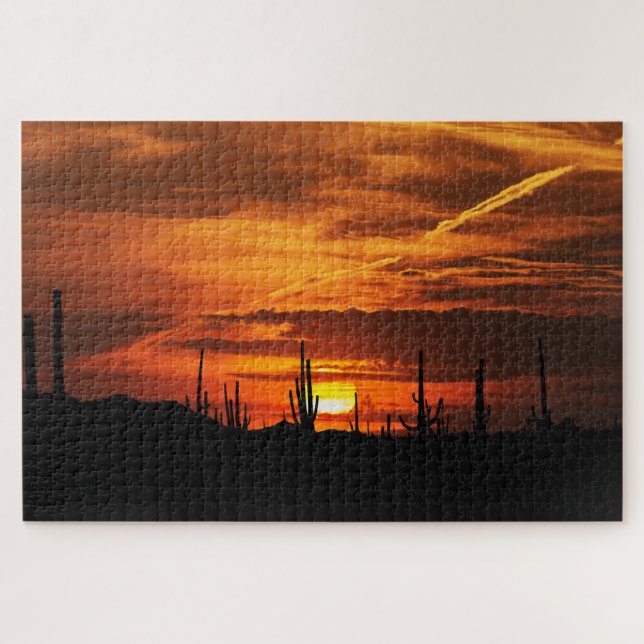 Landschaftliche Saguaros bei Sonnenuntergang (Horizontal)