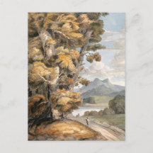Landschaftliche Straße, Bäume, See und Gebirge Vin