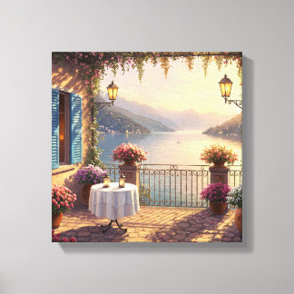 Landschaftliche Terrasse am Comer See Drucken in e Leinwanddruck