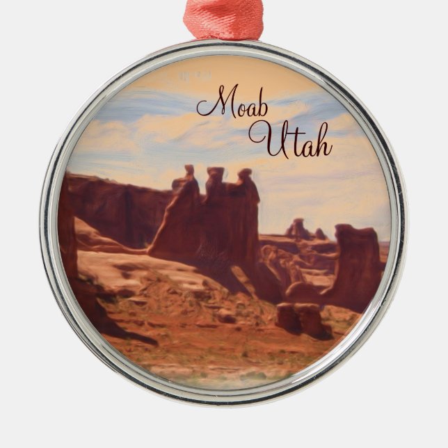 Landschaftliche Verzierung Felsen Moabs Utah drei Silbernes Ornament (Vorne)