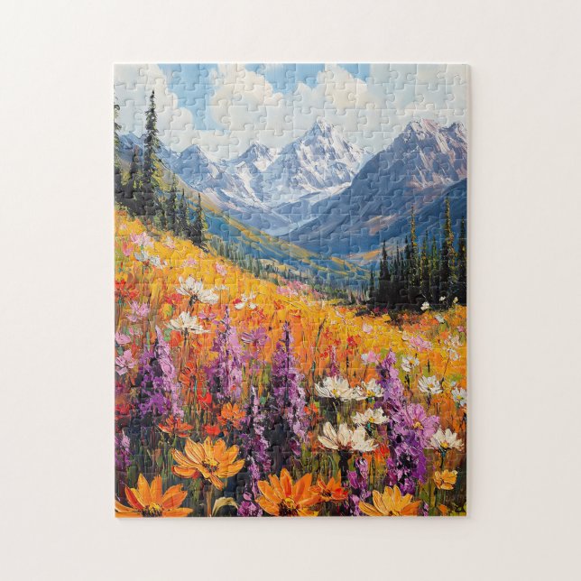 Landschaftliche Wildblumen und Berge Kunst und Kul (Vertikal)