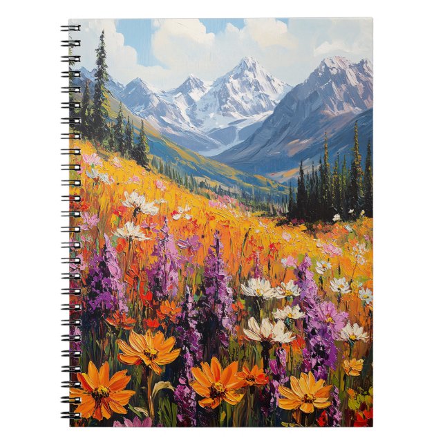 Landschaftliche Wildblumen und Berge Kunst und Kul Notizblock (Vorderseite)