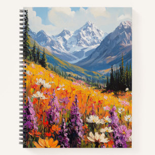 Landschaftliche Wildblumen und Berge Kunst und Kul Notizbuch