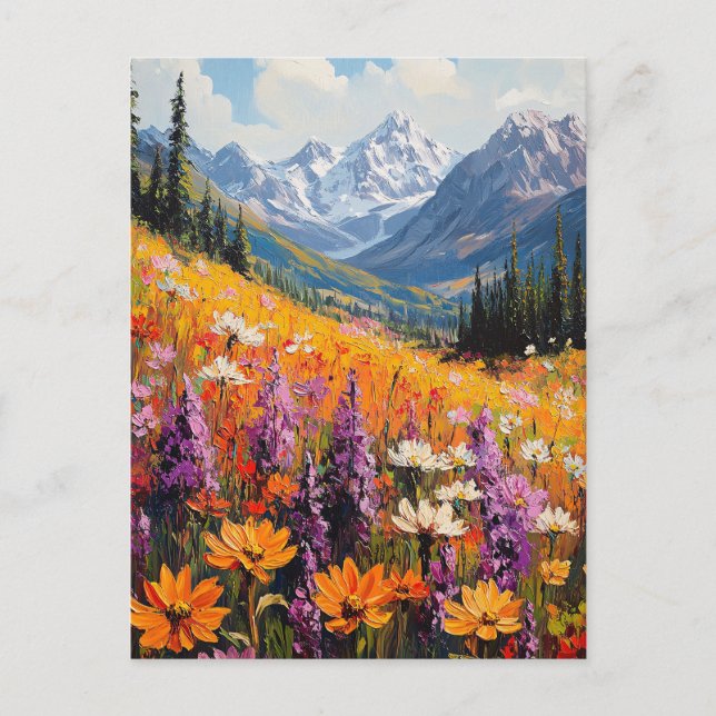 Landschaftliche Wildblumen und Berge Kunst und Kul Postkarte (Vorderseite)