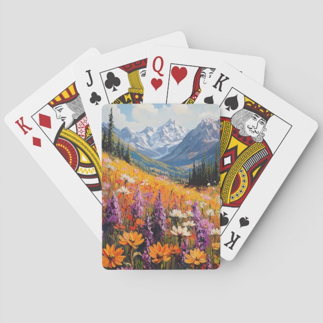 Landschaftliche Wildblumen und Berge Kunst und Kul Spielkarten (Rückseite)