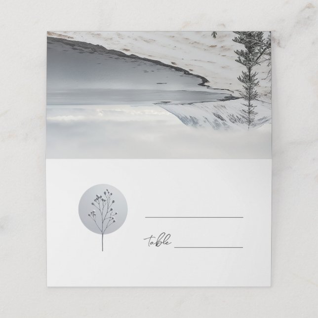 Landschaftliche Winterlandschaft Hochzeit Platzkar Platzkarte (Außenseite Aufgefaltet)