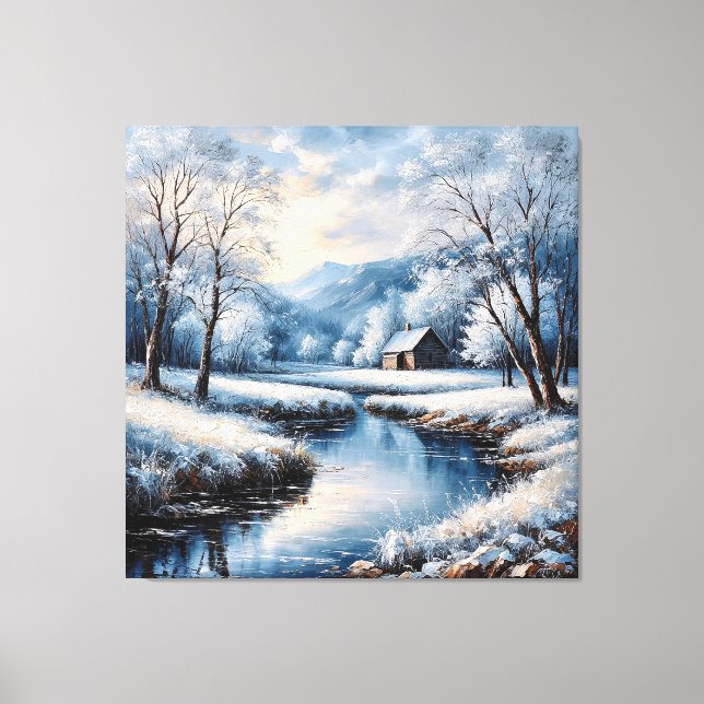 Landschaftliche Winterlandschaft mit Kabine und St Leinwanddruck (Vorderseite)