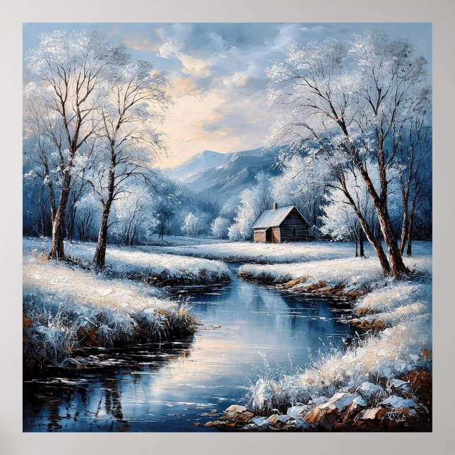 Landschaftliche Winterlandschaft mit Kabine und St Poster (Vorne)