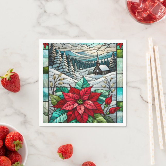 Landschaftliche Winterpoinsettia-Dekoupage aus ver Serviette (Beispiel)