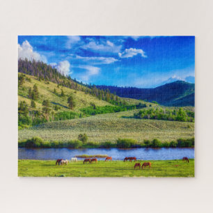 Landschaftliche Wyoming Mountains mit Pferdepuzzle