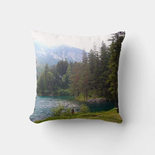 Landschaftlicher Alpenwald und Foto Kissen (Vorderseite)
