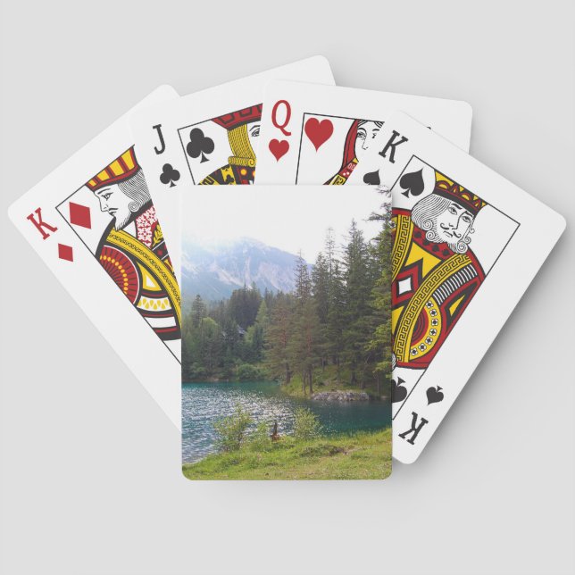 Landschaftlicher Alpenwald und Foto Spielkarten (Rückseite)