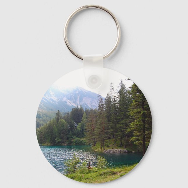 Landschaftlicher Alpenwald und See Schlüsselanhänger (Vorderseite)