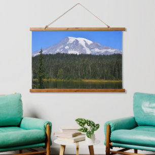 Landschaftlicher Berg Rainier und Seenlandschaft Wandteppich Mit Holzrahmen