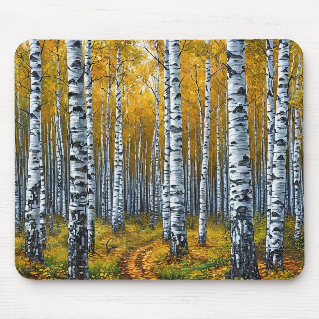 Landschaftlicher Birkenwald im Herbst Mousepad (Vorne)