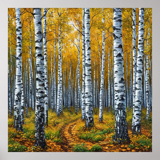 Landschaftlicher Birkenwald im Herbst Poster (Vorne)