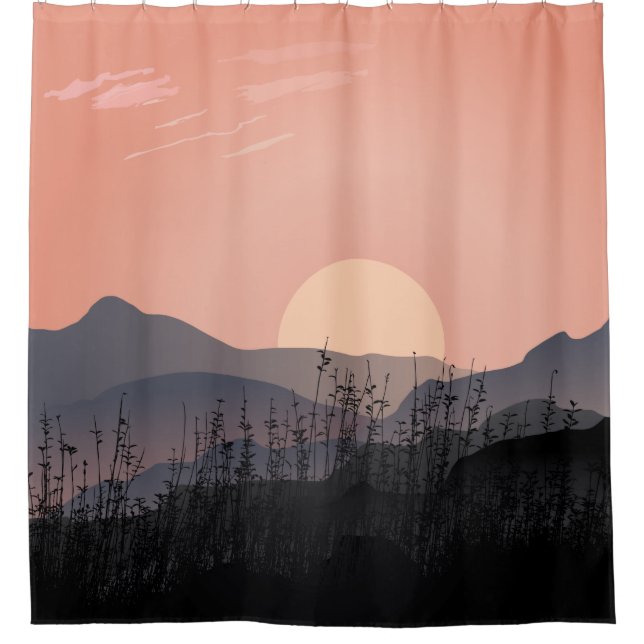 Landschaftlicher Blick auf Sonnenuntergang in eine Duschvorhang (Vorderseite)