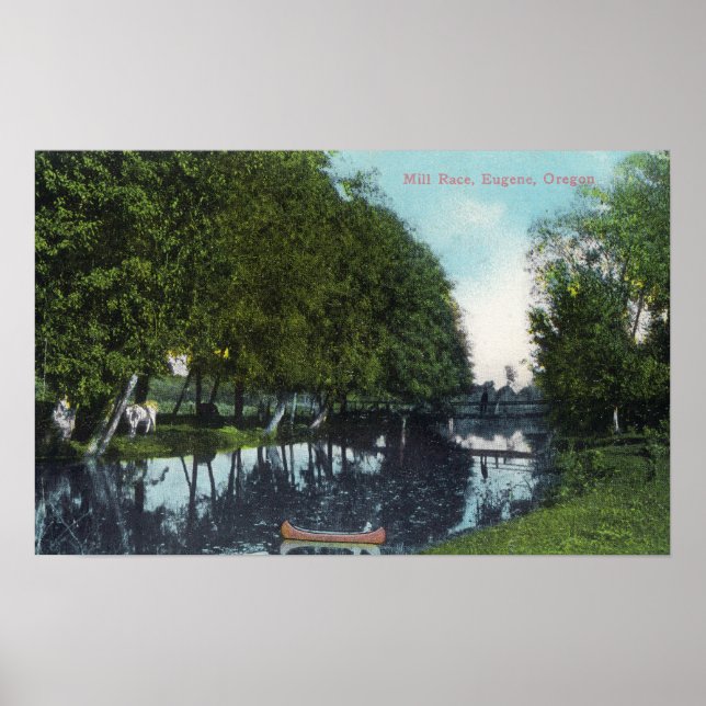 Landschaftlicher Fluss mit Canoe SceneEugene, OR Poster (Vorne)