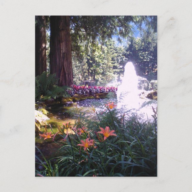 Landschaftlicher Garten und Wasserbrunnen Postkarte (Vorderseite)