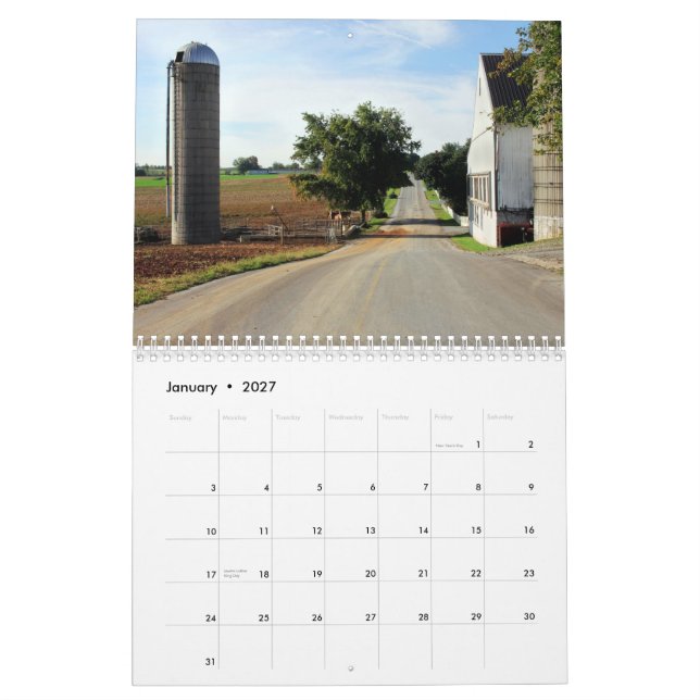 Landschaftlicher Kalender Lancasters, Pennsylvania (Jan 2027)