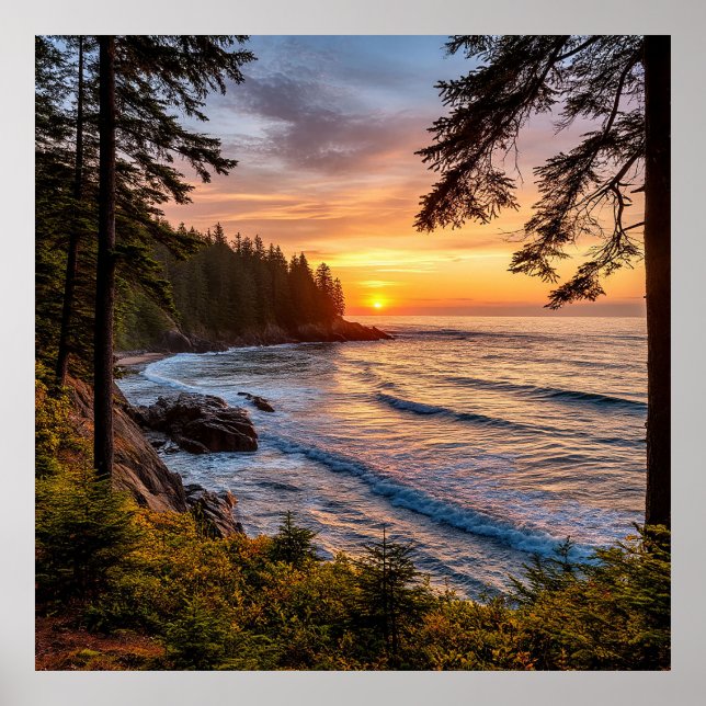 Landschaftlicher Sonnenuntergang an der Küste mit  Poster (Vorne)