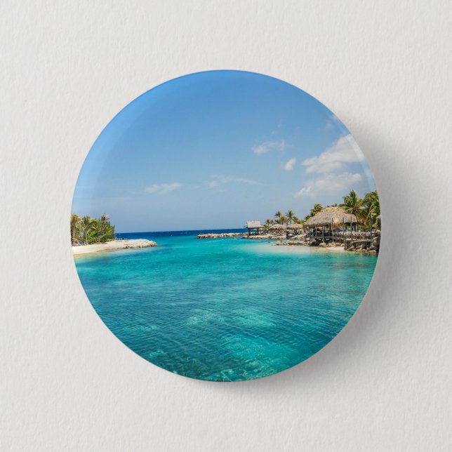 Landschaftlicher tropischer Strand mit Foto aus St Button (Vorderseite)