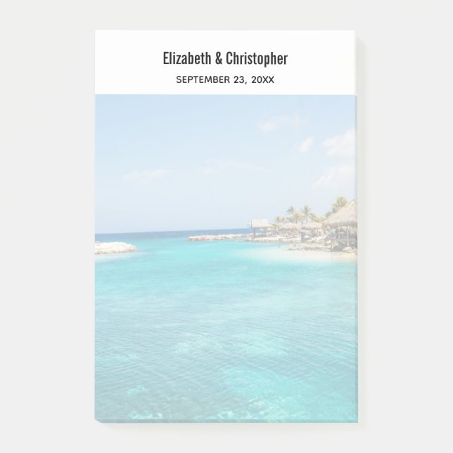 Landschaftlicher tropischer Strand mit strohgedeck Post-it Klebezettel (Vorderseite)