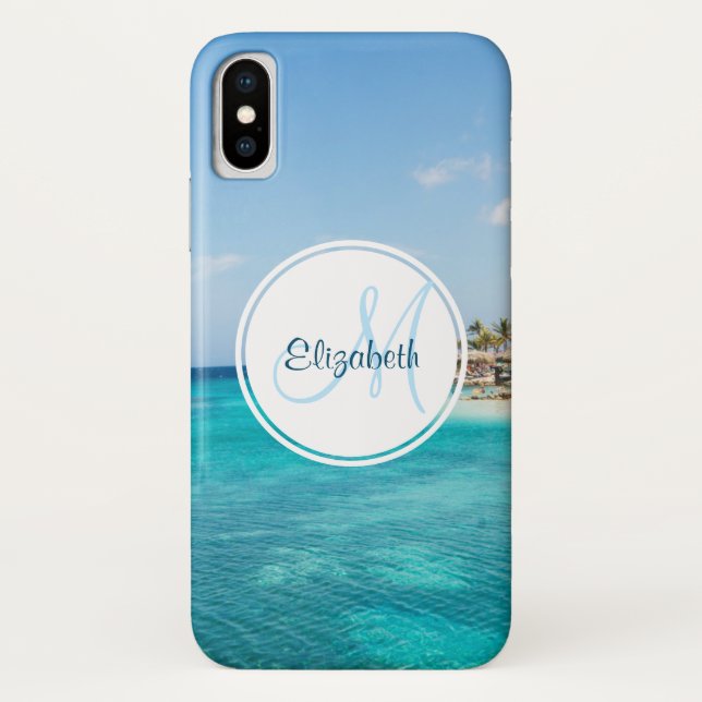 Landschaftlicher tropischer Strand mit Strohhütten Case-Mate iPhone Hülle (Rückseite)