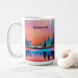 Landschaftlicher Wintersee mit Hirsch Kaffeetasse