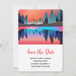 Landschaftlicher Wintersee mit Hirsch Save The Date