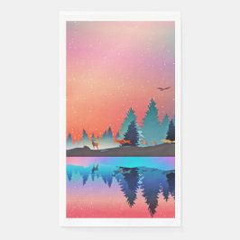 Landschaftlicher Wintersee mit Hirsch Serviette