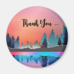 Landschaftlicher Wintersee mit Hirsch Vielen Dank Magnet