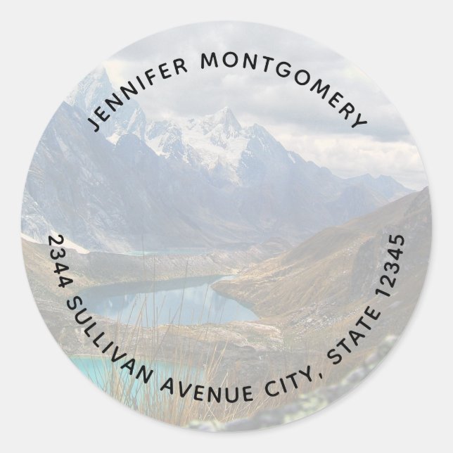 Landschaftliches Alpengebirge Foto - Adresse Runder Aufkleber (Vorderseite)