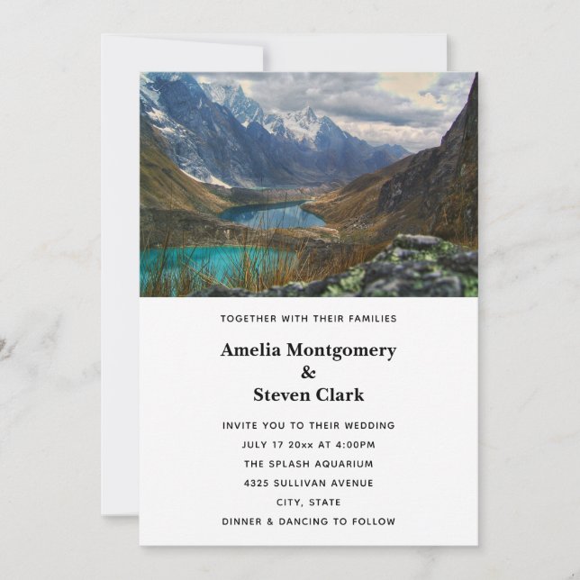 Landschaftliches Alpengebirge Foto Hochzeit Einladung (Vorderseite)