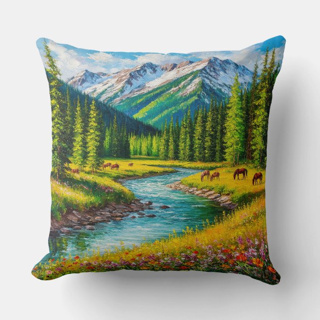 Landschaftliches Bergtal mit Stream Kissen (Vorderseite)