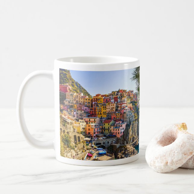 Landschaftliches Dorf, Cinque Terre, Ligurien, Ita Kaffeetasse (Mit Donut)