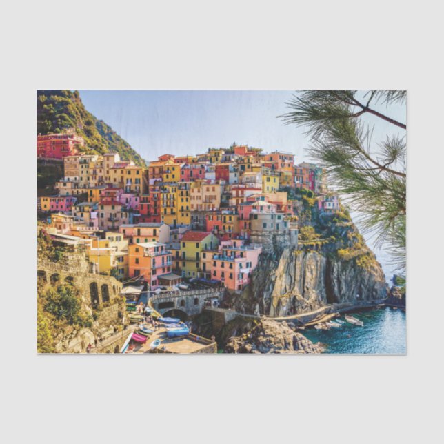 Landschaftliches Dorf, Cinque Terre, Ligurien, Ita Seidenpapier (Vorderseite)