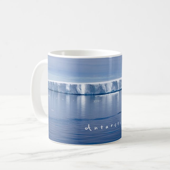 Landschaftliches Foto der Antarktis mit weißem Tex Kaffeetasse (Vorderseite Links)