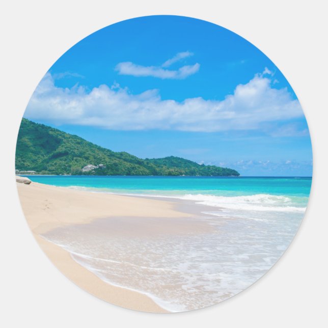 Landschaftliches Foto des Tropical Beach Runder Aufkleber (Vorderseite)