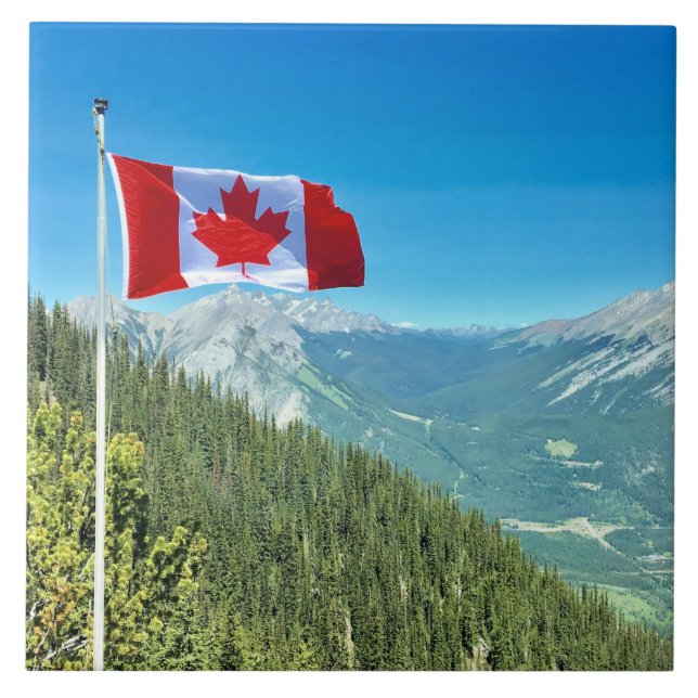 Landschaftliches Foto mit kanadischer Flagge Fliese (Vorderseite)