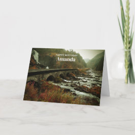 Landschaftliches Foto Wasserfälle und Wald Geburts Karte